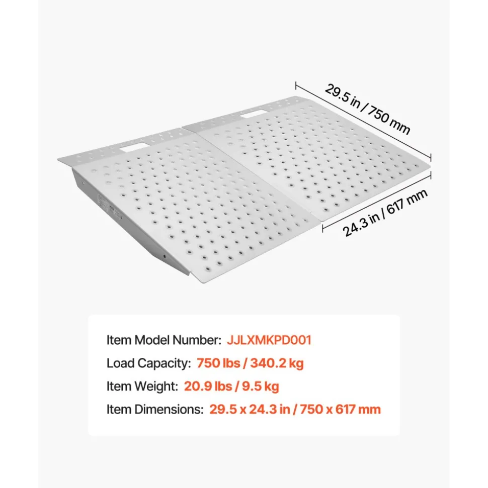 VEVOR Threshold Ramp for Doorways, 29.5 x 24.3 in, Platform Aluminum Wheelchair Ramp, Non-Slip Door Threshold Ramps, 750 lbs Load Capacity, for Home Steps, Curbs, Wheelchairs, Walkers, Scooter, Carts