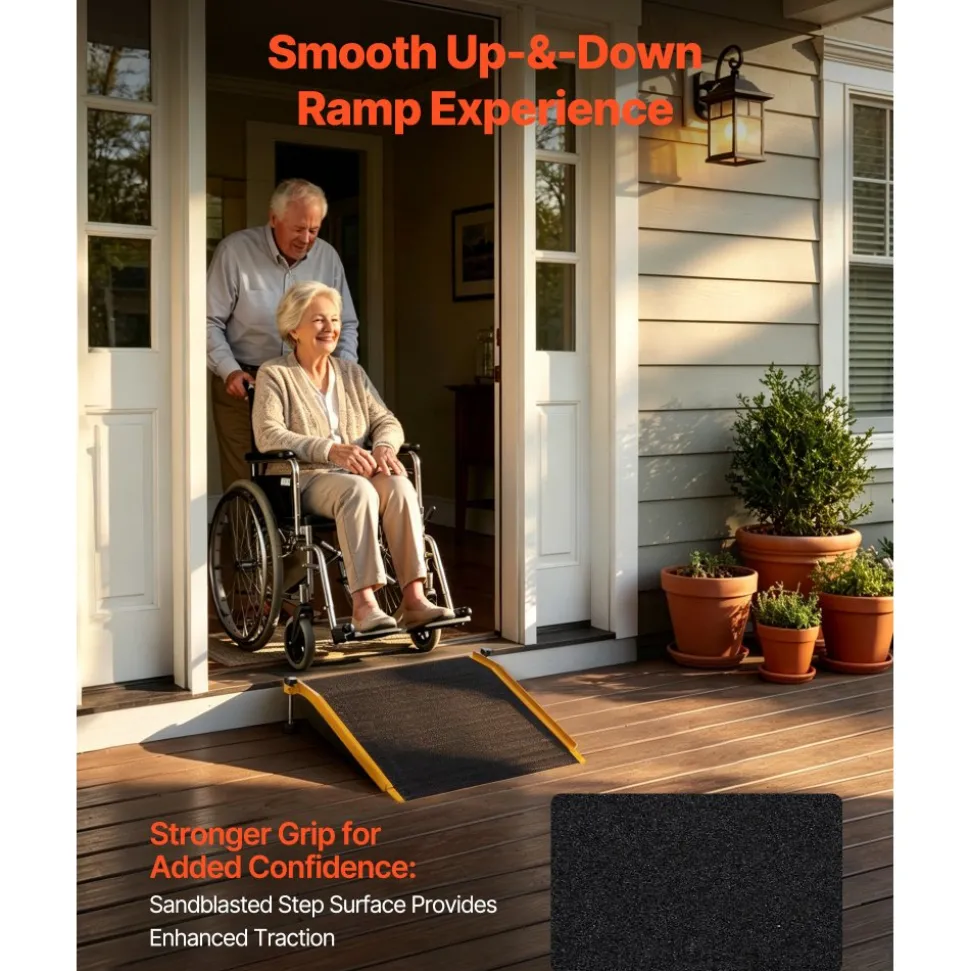 VEVOR Threshold Ramp for Doorways, 26.4 x 31.9 in, Platform Aluminum Wheelchair Ramp with Adjustable Height, Non-Slip Door Threshold Ramps, 400 lbs Load Capacity, for Home Steps, Wheelchairs, Walkers