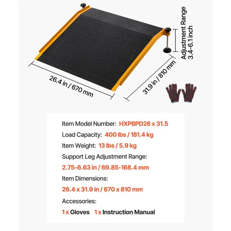 VEVOR Threshold Ramp for Doorways, 26.4 x 31.9 in, Platform Aluminum Wheelchair Ramp with Adjustable Height, Non-Slip Door Threshold Ramps, 400 lbs Load Capacity, for Home Steps, Wheelchairs, Walkers