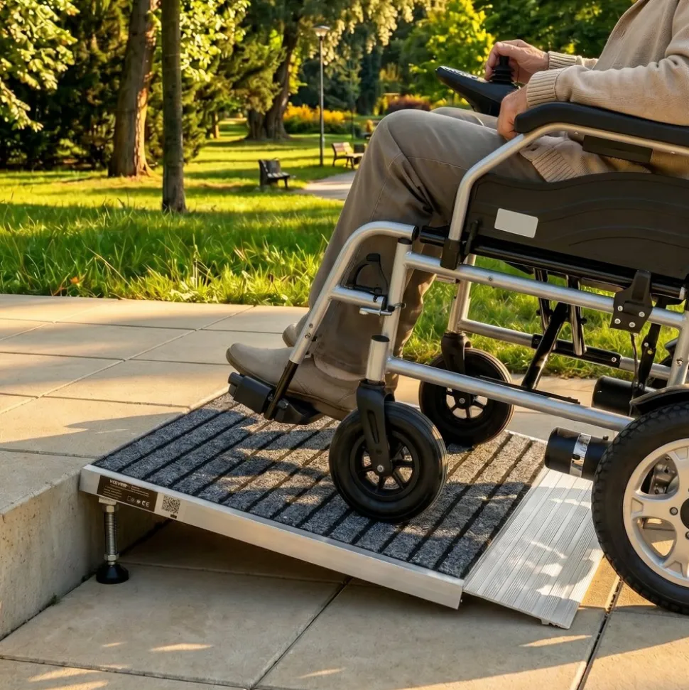 VEVOR Threshold Ramp for Doorways, 24 x 35.8 in, Platform Aluminum Wheelchair Ramp with Adjustable Height, Non-Slip Door Threshold Ramps, 800 lbs Load Capacity, for Home Steps, Wheelchairs, Walkers