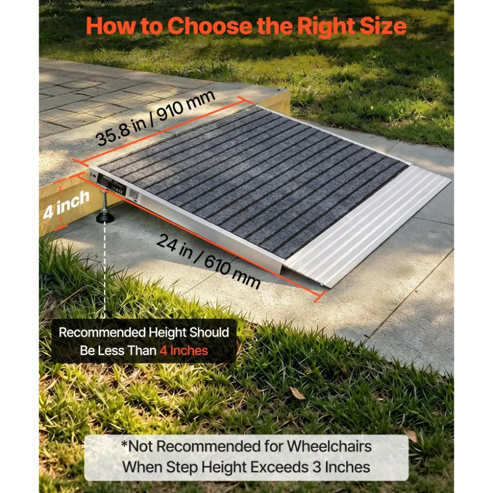 VEVOR Threshold Ramp for Doorways, 24 x 35.8 in, Platform Aluminum Wheelchair Ramp with Adjustable Height, Non-Slip Door Threshold Ramps, 800 lbs Load Capacity, for Home Steps, Wheelchairs, Walkers