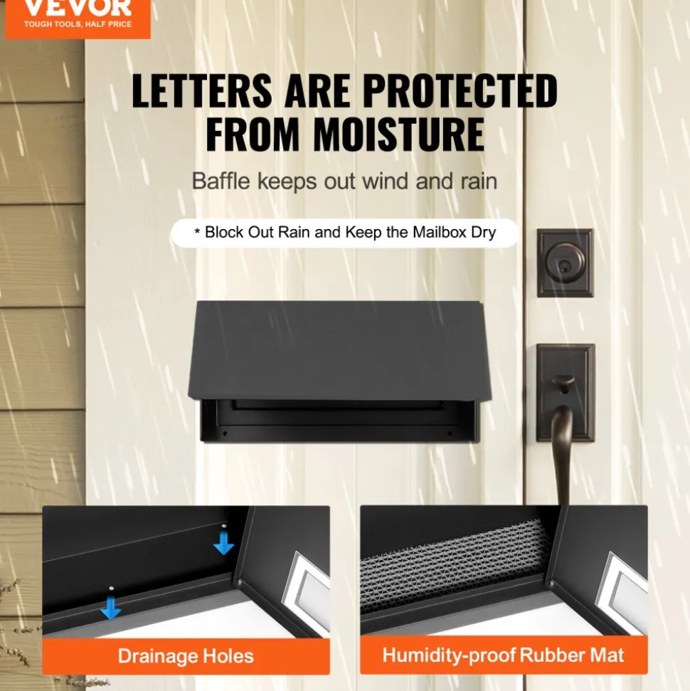 VEVOR Through The Door Key Drop Box, Heavy Duty Steel Through the Door Mailbox with 12" Combination Lock, Mail Drop Box, Black