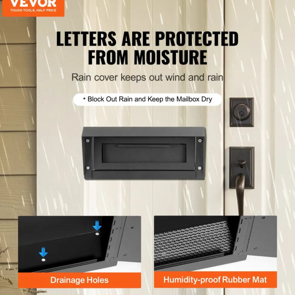 VEVOR Through The Door Key Drop Box, Heavy Duty Steel Through the Door Mailbox with 1.8" 12" Key Lock, 12x6x16" Mail Drop Box, Black
