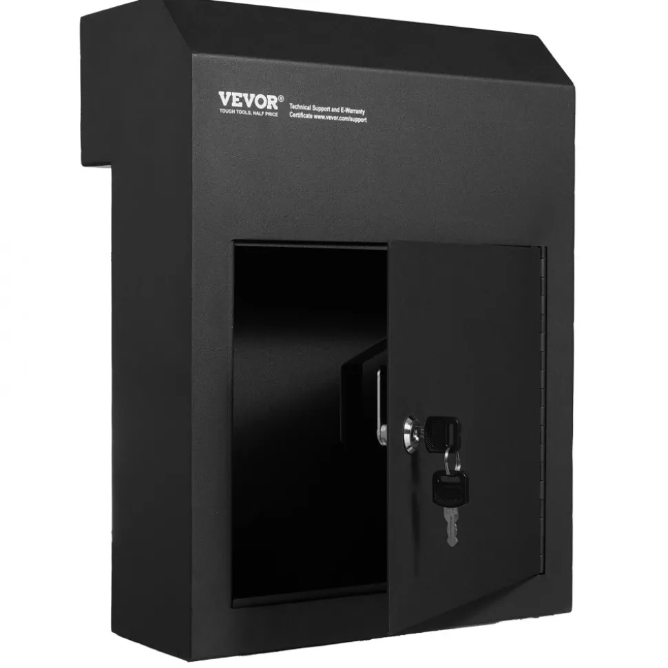 VEVOR Through The Door Key Drop Box, Heavy Duty Steel Through the Door Mailbox with 1.8" 12" Key Lock, 12x6x16" Mail Drop Box, Black