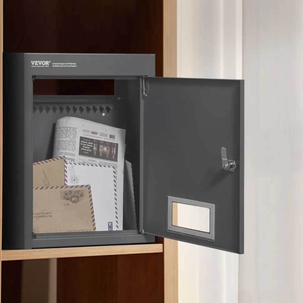 VEVOR Through The Wall Drop Box, Heavy Duty Steel Through The Wall Mailbox with 2.8-7.9" 13" Combination Lock, 12.5x6.3x16.9 Mail Drop Box, Dark Gray