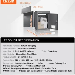 VEVOR Through The Wall Drop Box, Heavy Duty Steel Through The Wall Mailbox with 2.8-7.9