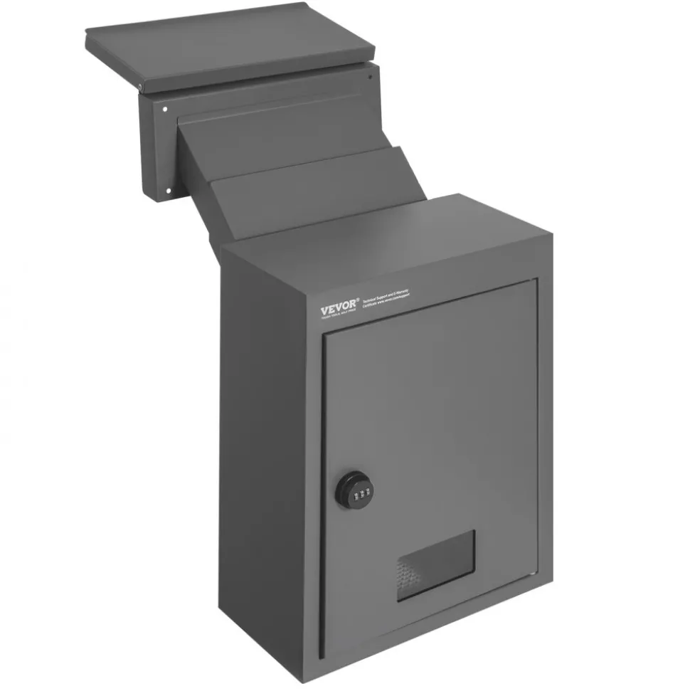 VEVOR Through The Wall Drop Box, Heavy Duty Steel Through The Wall Mailbox with 2.8-7.9" 13" Combination Lock, 12.5x6.3x16.9 Mail Drop Box, Dark Gray