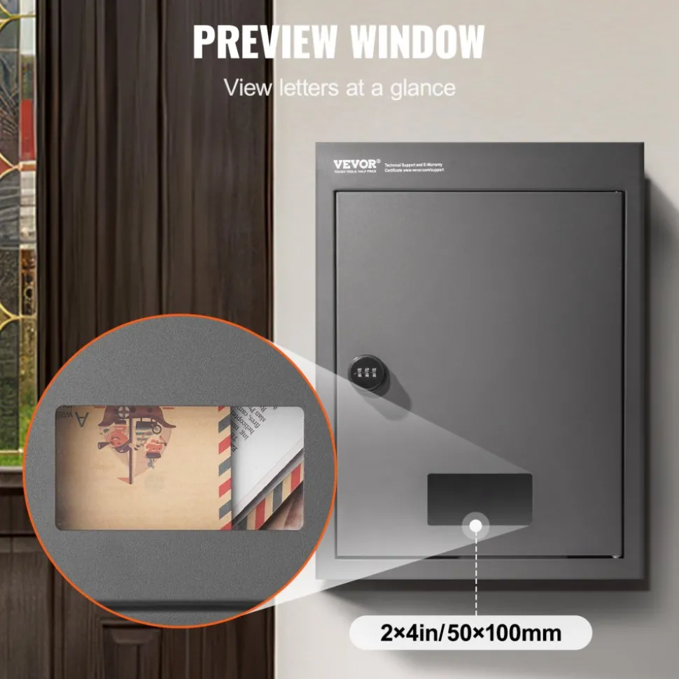 VEVOR Through The Wall Drop Box, Heavy Duty Steel Through The Wall Mailbox with 2.8-7.9" 13" Combination Lock, 12.5x6.3x16.9 Mail Drop Box, Dark Gray