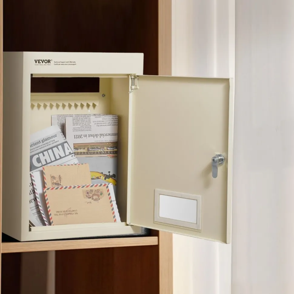 VEVOR Through The Wall Drop Box, Heavy Duty Steel Through the Wall Mailbox with 2.8-7.9" 13" Combination Lock, 12.5x6.3x16.9" Mail Drop Box, Beige