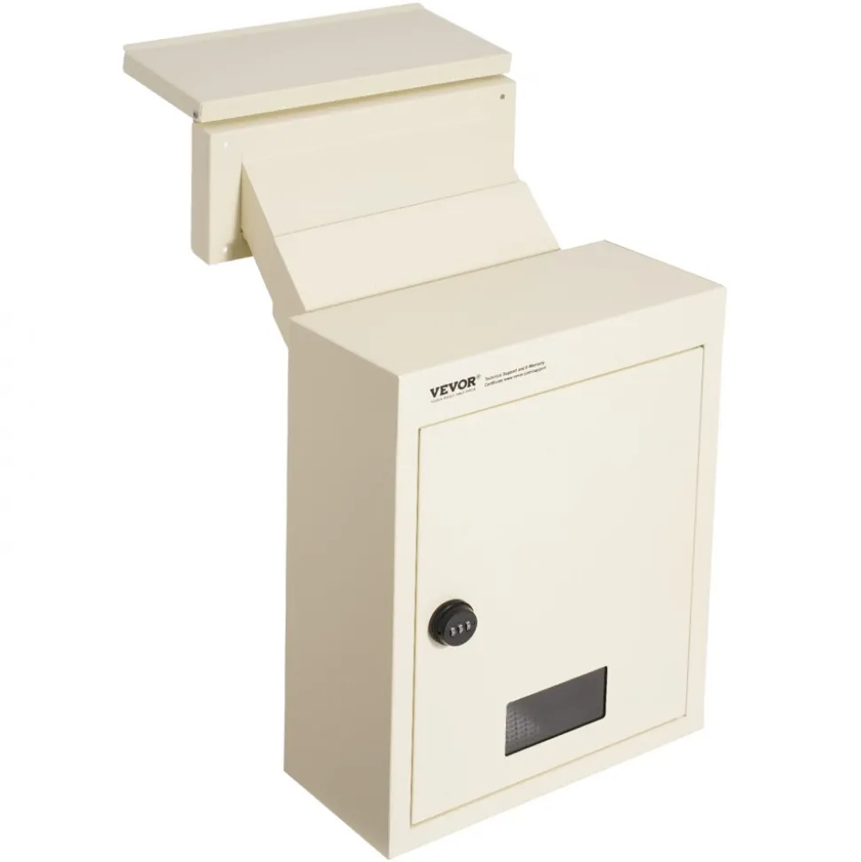 VEVOR Through The Wall Drop Box, Heavy Duty Steel Through the Wall Mailbox with 2.8-7.9" 13" Combination Lock, 12.5x6.3x16.9" Mail Drop Box, Beige
