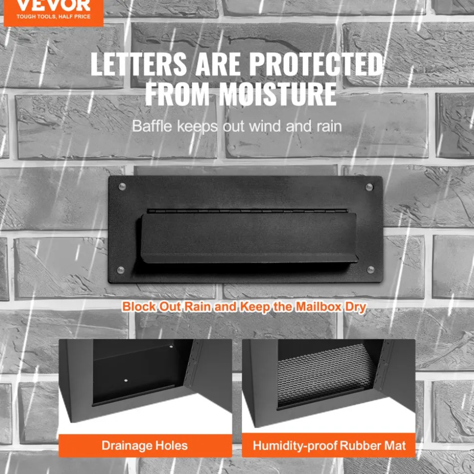 VEVOR Through The Wall Drop Box, Heavy Duty Steel Through the Wall Mailbox with 2.8-7.9" 13" Combination Lock, 13x7x17" Mail Drop Box, Black