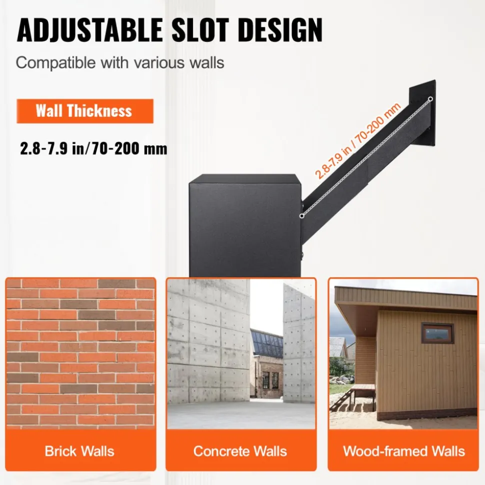 VEVOR Through The Wall Drop Box, Heavy Duty Steel Through the Wall Mailbox with 2.8-7.9" 13" Combination Lock, 13x7x17" Mail Drop Box, Black