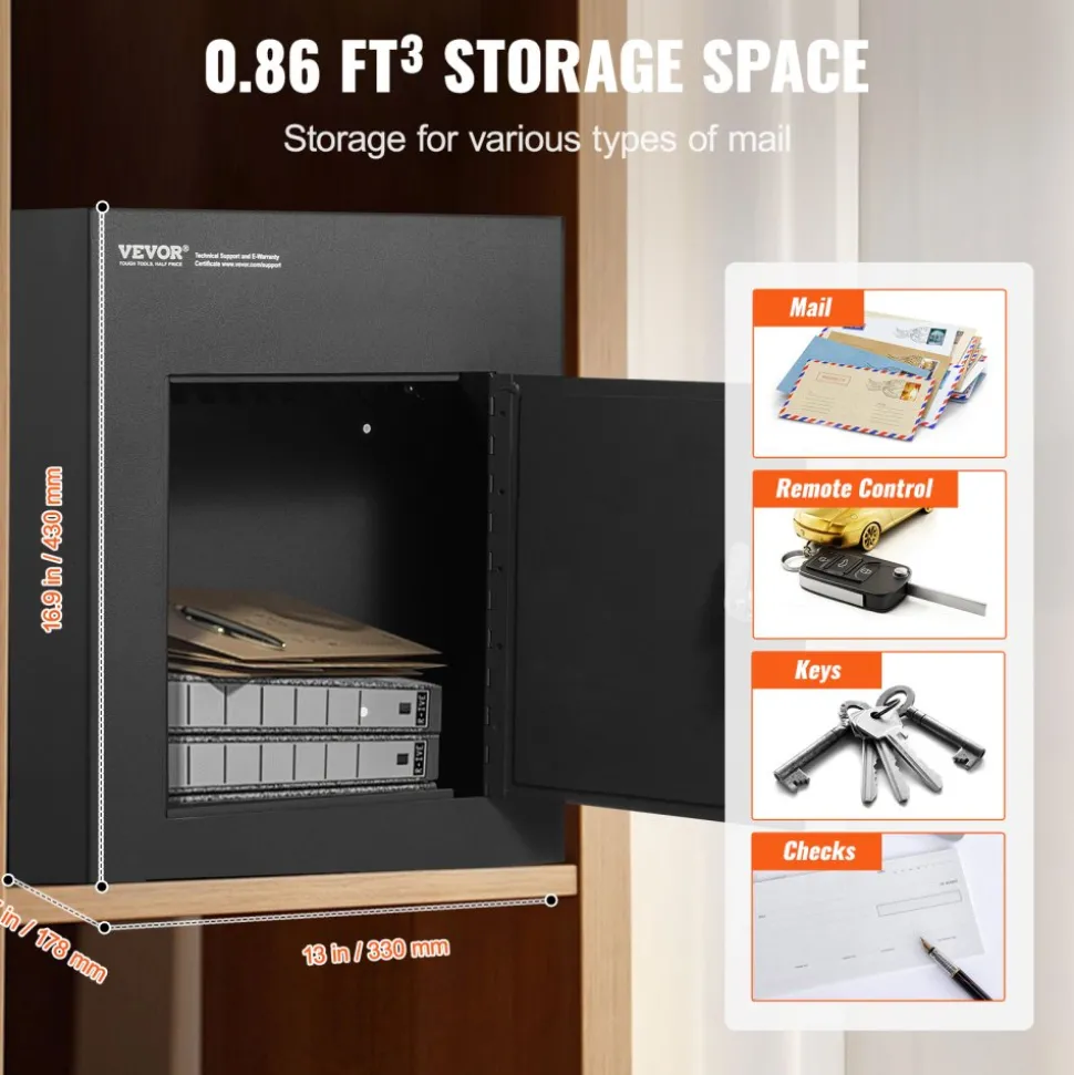 VEVOR Through The Wall Drop Box, Heavy Duty Steel Through the Wall Mailbox with 2.8-7.9" 13" Combination Lock, 13x7x17" Mail Drop Box, Black