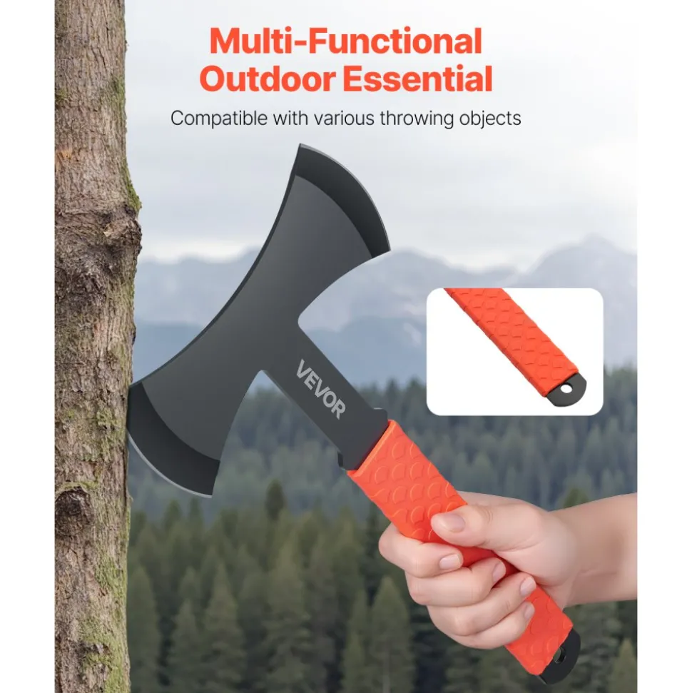 VEVOR Throwing Axes and Tomahawks, 3 Pack 11.9 inch Double Bit Axe Throwing Hatchet Set, Stainless Steel Head with Non-Slip TPR Rubber Handle, with Black Nylon Sheath, for Recreation and Competition