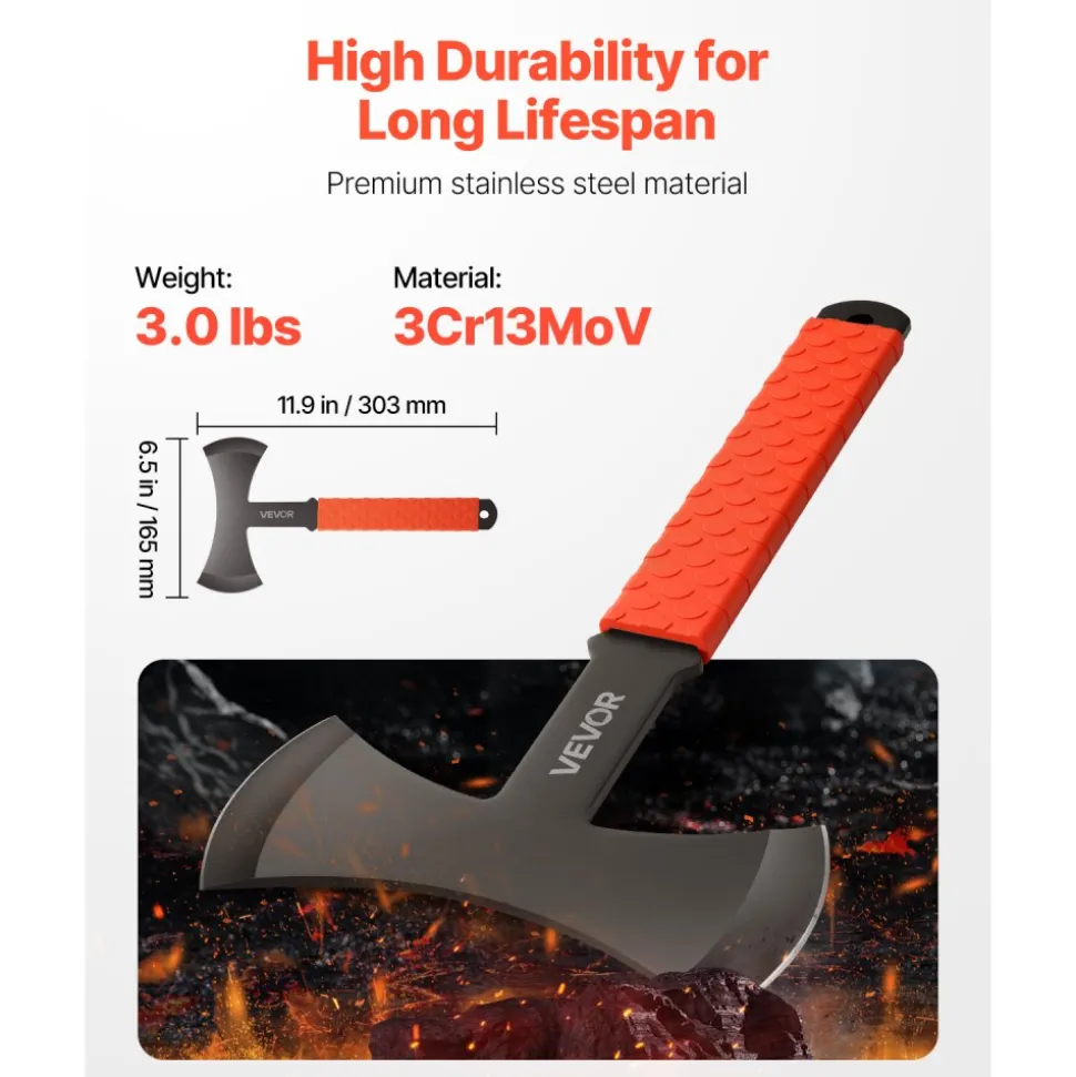 VEVOR Throwing Axes and Tomahawks, 3 Pack 11.9 inch Double Bit Axe Throwing Hatchet Set, Stainless Steel Head with Non-Slip TPR Rubber Handle, with Black Nylon Sheath, for Recreation and Competition