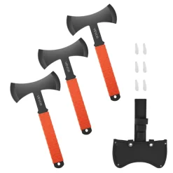 VEVOR Throwing Axes and Tomahawks, 3 Pack 11.9 inch Double Bit Axe Throwing Hatchet Set, Stainless Steel Head with Non-Slip TPR Rubber Handle, with Black Nylon Sheath, for Recreation and Competition
