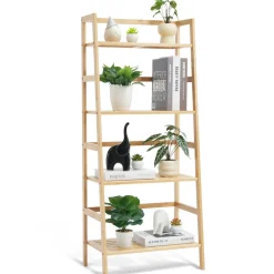 VEVOR 4-Tier Bamboo Ladder Shelf, Trapezoid Open Bookcase, Display Storage Rack Organizer, Freestanding Flower Plant Stand, Ladder Bookshelf Ideal for Bathroom, Bedroom, Office, Study, Natural
