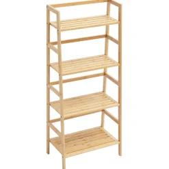 VEVOR 4-Tier Bamboo Ladder Shelf, Trapezoid Open Bookcase, Display Storage Rack Organizer, Freestanding Flower Plant Stand, Ladder Bookshelf Ideal for Bathroom, Bedroom, Office, Study, Natural