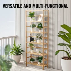 VEVOR 6-Tier Bamboo Shelf, Open Wood Bookshelf, Display Storage Rack Organizer, Freestanding Flower Plant Stand, Multifunctional Bamboo Bookshelf Ideal for Bathroom, Bedroom, Office, Study, Natural