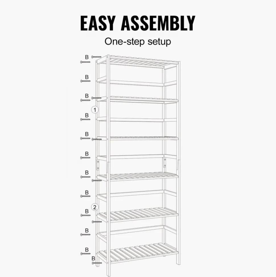 VEVOR 6-Tier Bamboo Shelf, Open Wood Bookshelf, Display Storage Rack Organizer, Freestanding Flower Plant Stand, Multifunctional Bamboo Bookshelf Ideal for Bathroom, Bedroom, Office, Study, Natural