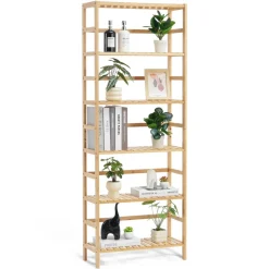 VEVOR 6-Tier Bamboo Shelf, Open Wood Bookshelf, Display Storage Rack Organizer, Freestanding Flower Plant Stand, Multifunctional Bamboo Bookshelf Ideal for Bathroom, Bedroom, Office, Study, Natural