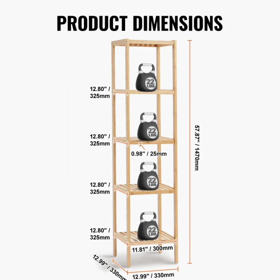 VEVOR 5-Tier Bathroom Standing Shelf, Narrow Shelving Unit, Display Storage Rack Organizer, Freestanding Flower Plant Stand, Multifunctional Bamboo Shelf Ideal for BathRoom, Kitchen, Home, Natural