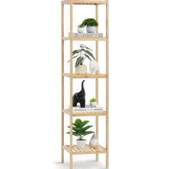 VEVOR 5-Tier Bathroom Standing Shelf, Narrow Shelving Unit, Display Storage Rack Organizer, Freestanding Flower Plant Stand, Multifunctional Bamboo Shelf Ideal for BathRoom, Kitchen, Home, Natural