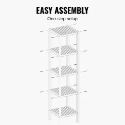 VEVOR 5-Tier Bathroom Standing Shelf, Narrow Shelving Unit, Display Storage Rack Organizer, Freestanding Flower Plant Stand, Multifunctional Bamboo Shelf Ideal for BathRoom, Kitchen, Home, Natural
