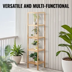 VEVOR 5-Tier Bathroom Standing Shelf, Narrow Shelving Unit, Display Storage Rack Organizer, Freestanding Flower Plant Stand, Multifunctional Bamboo Shelf Ideal for BathRoom, Kitchen, Home, Natural