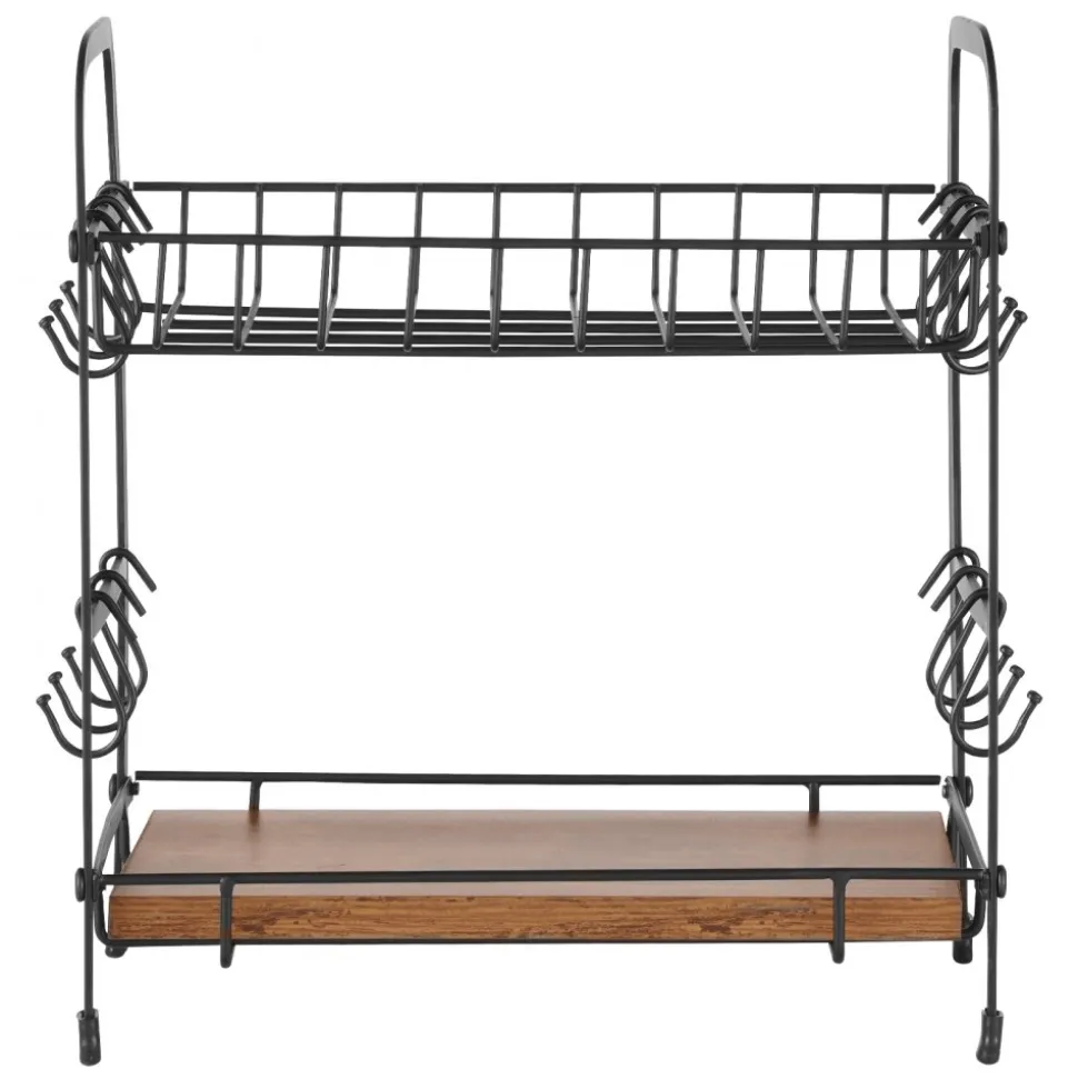 VEVOR 2 Tier Coffee Bar Organizer for Countertop, Multifunctional Mug Holder and Coffee Station, 12 Movable Hooks and 2 Shelves for Coffee Accessories Storage and Display, Home Office (Matte Black)