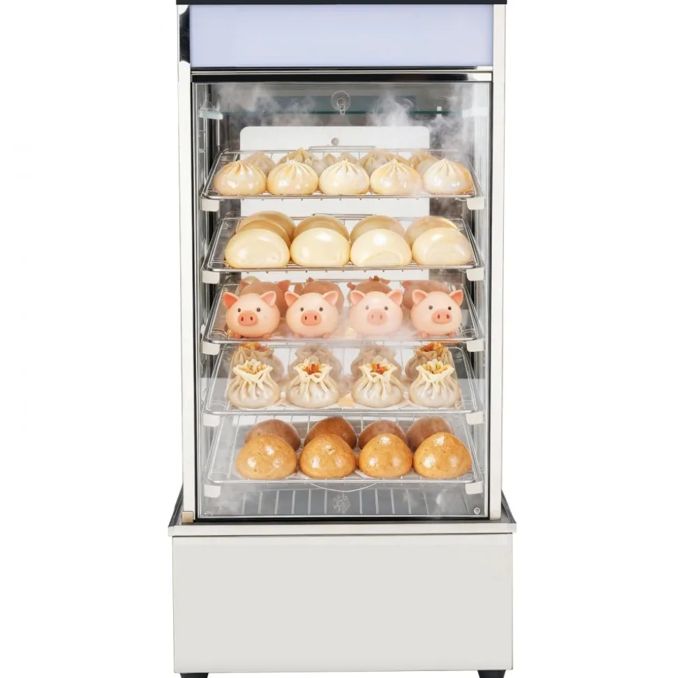 VEVOR 5-Tier Commercial Food Warmer Display, 1200W Food Display Warmer with LED Light, Adjustable Shelf & Stainless Steel Frame, 86℉~230℉ Steam Heating, 120L for Hamburger, Pizza, Bread, Fried Chicken
