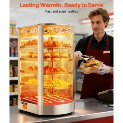 VEVOR 5-Tier Commercial Food Warmer Display, 800W Food Display Warmer with LED Light, Adjustable Shelf and Stainless Steel Frame, 86℉~185℉ Air Heating, 60L for Hamburger, Pizza, Bread, Fried Chicken