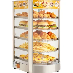 VEVOR 5-Tier Commercial Food Warmer Display, 800W Food Display Warmer with LED Light, Adjustable Shelf and Stainless Steel Frame, 86℉~185℉ Air Heating, 60L for Hamburger, Pizza, Bread, Fried Chicken