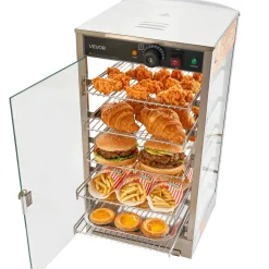 VEVOR 5-Tier Commercial Food Warmer Display, 800W Food Display Warmer with LED Light, Adjustable Shelf and Stainless Steel Frame, 86℉~185℉ Air Heating, 60L for Hamburger, Pizza, Bread, Fried Chicken