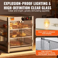 VEVOR 3-Tier Commercial Food Warmer Display, 800W Food Display Warmer with Light to Enhance Food Display, 86℉~185℉ Temperature Control, 90L Large Capacity for Hamburger, Pizza, Bread, Fried Chicken