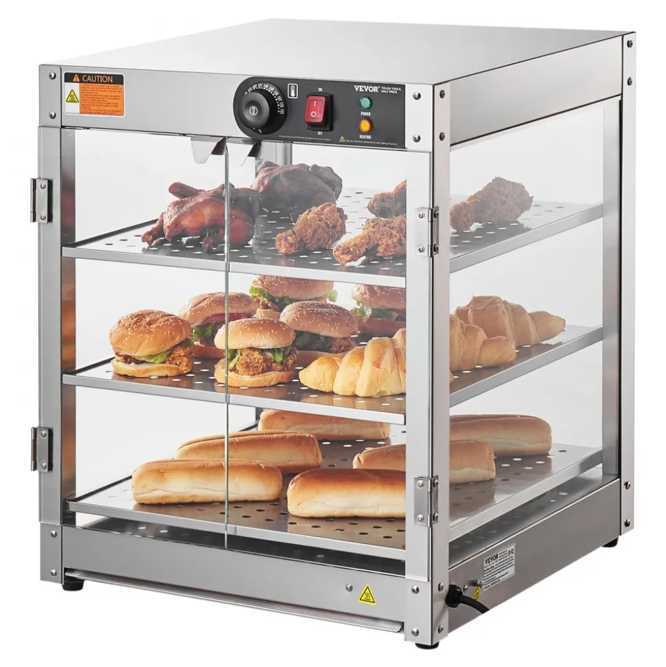 VEVOR 3-Tier Commercial Food Warmer Display, 800W Food Display Warmer with Light to Enhance Food Display, 86℉~185℉ Temperature Control, 90L Large Capacity for Hamburger, Pizza, Bread, Fried Chicken