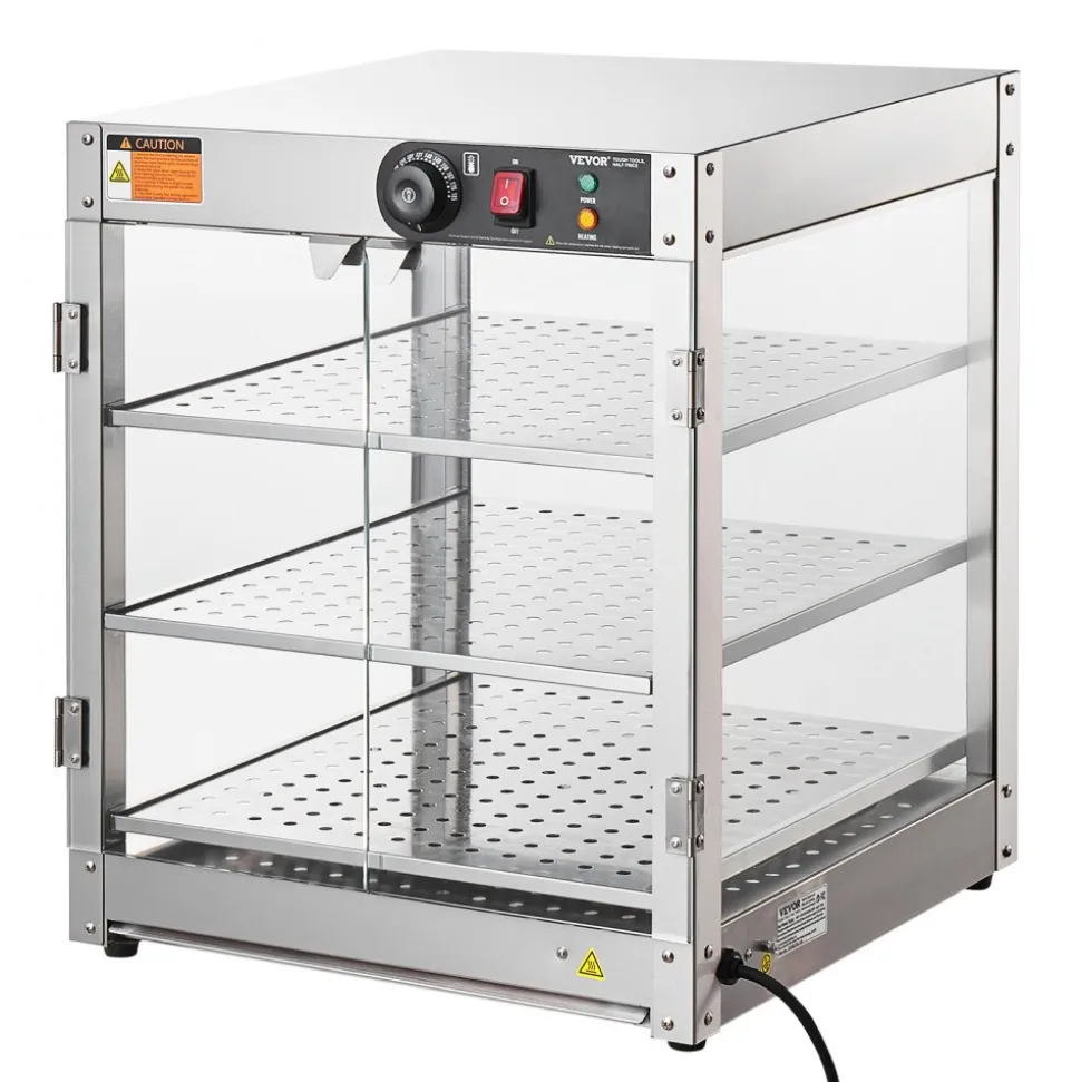 VEVOR 3-Tier Commercial Food Warmer Display, 800W Food Display Warmer with Light to Enhance Food Display, 86℉~185℉ Temperature Control, 90L Large Capacity for Hamburger, Pizza, Bread, Fried Chicken