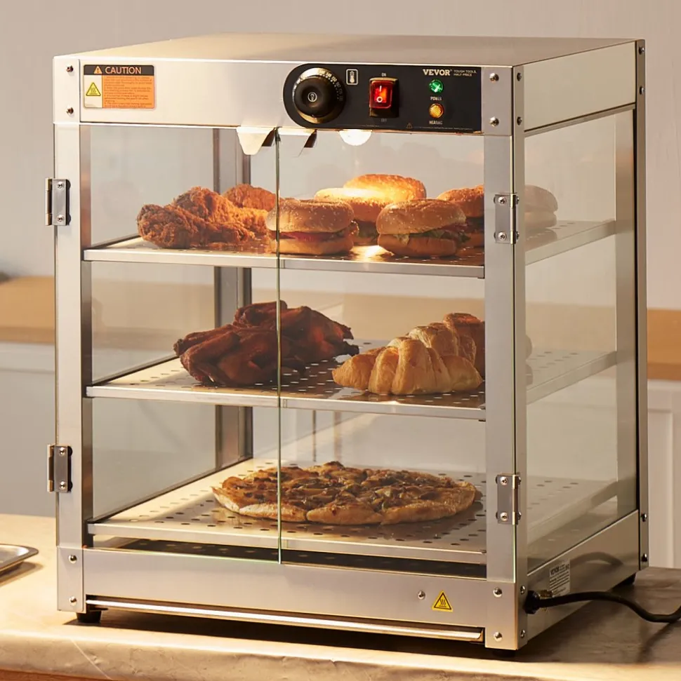 VEVOR 3-Tier Commercial Food Warmer Display, 800W Food Display Warmer with Light to Enhance Food Display, 86℉~185℉ Temperature Control, 90L Large Capacity for Hamburger, Pizza, Bread, Fried Chicken