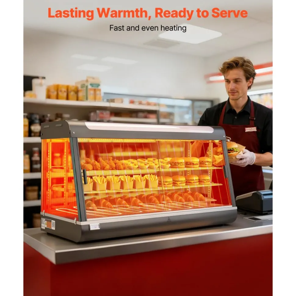 VEVOR 3-Tier Commercial Food Warmer Display, 1600W Food Display Warmer with LED Light, Top Storage and Adjustable Shelves, 86℉~185℉ Steam Heating, 190Qt/180L for Hamburger, Pizza, Bread, Fried Chicken