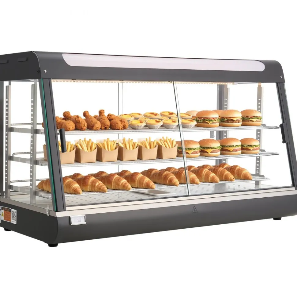 VEVOR 3-Tier Commercial Food Warmer Display, 1600W Food Display Warmer with LED Light, Top Storage and Adjustable Shelves, 86℉~185℉ Steam Heating, 190Qt/180L for Hamburger, Pizza, Bread, Fried Chicken