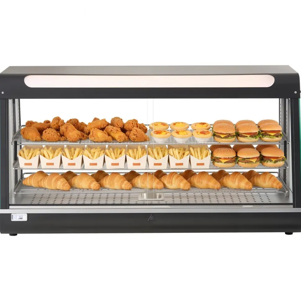 VEVOR 3-Tier Commercial Food Warmer Display, 1600W Food Display Warmer with LED Light, Top Storage and Adjustable Shelves, 86℉~185℉ Steam Heating, 190Qt/180L for Hamburger, Pizza, Bread, Fried Chicken