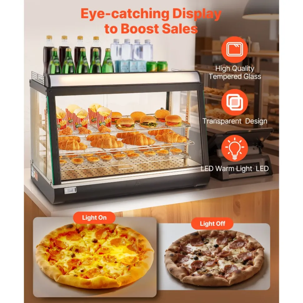 VEVOR 3-Tier Commercial Food Warmer Display, 1400W Food Display Warmer with LED Light, Top Storage and Adjustable Shelves, 86℉~185℉ Steam Heating, 137Qt/130L for Hamburger, Pizza, Bread, Fried Chicken