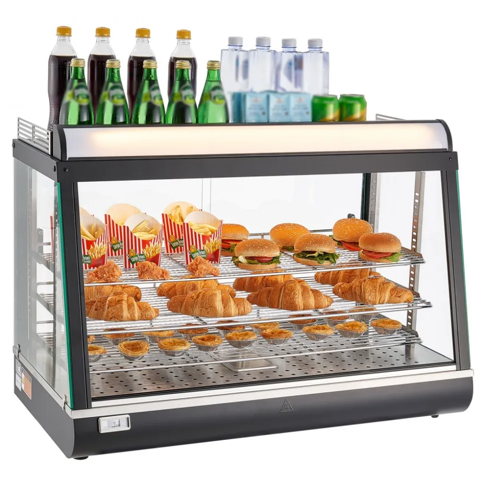 VEVOR 3-Tier Commercial Food Warmer Display, 1400W Food Display Warmer with LED Light, Top Storage and Adjustable Shelves, 86℉~185℉ Steam Heating, 137Qt/130L for Hamburger, Pizza, Bread, Fried Chicken