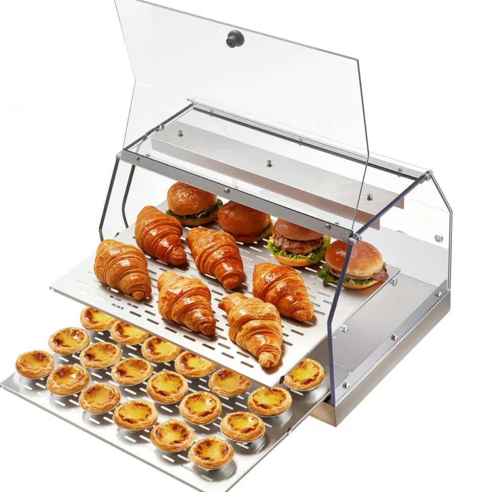 VEVOR 2-Tier Commercial Food Warmer Display, 450W Food Display Warmer with Light, Detachable Shelves and Double-Sided Door Design, 85℉~185℉ Air Heating, 48L for Hamburger, Pizza, Bread, Fried Chicken
