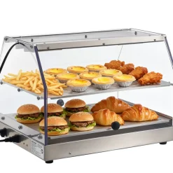 VEVOR 2-Tier Commercial Food Warmer Display, 450W Food Display Warmer with Light, Detachable Shelves and Double-Sided Door Design, 85℉~185℉ Air Heating, 48L for Hamburger, Pizza, Bread, Fried Chicken