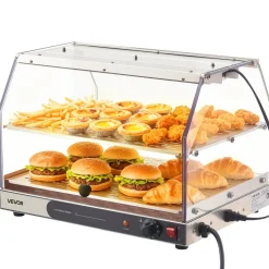 VEVOR 2-Tier Commercial Food Warmer Display, 450W Food Display Warmer with Light, Detachable Shelves and Double-Sided Door Design, 85℉~185℉ Air Heating, 48L for Hamburger, Pizza, Bread, Fried Chicken