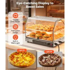 VEVOR 2-Tier Commercial Food Warmer Display, 450W Food Display Warmer with Light, Detachable Shelves and Double-Sided Door Design, 85℉~185℉ Air Heating, 48L for Hamburger, Pizza, Bread, Fried Chicken