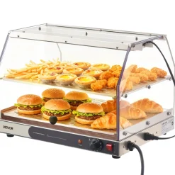 VEVOR 2-Tier Commercial Food Warmer Display, 450W Food Display Warmer with Light, Detachable Shelves and Double-Sided Door Design, 85℉~185℉ Air Heating, 48L for Hamburger, Pizza, Bread, Fried Chicken