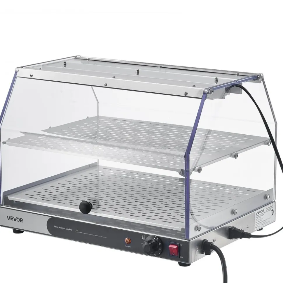 VEVOR 2-Tier Commercial Food Warmer Display, 450W Food Display Warmer with Light, Detachable Shelves and Double-Sided Door Design, 85℉~185℉ Air Heating, 48L for Hamburger, Pizza, Bread, Fried Chicken