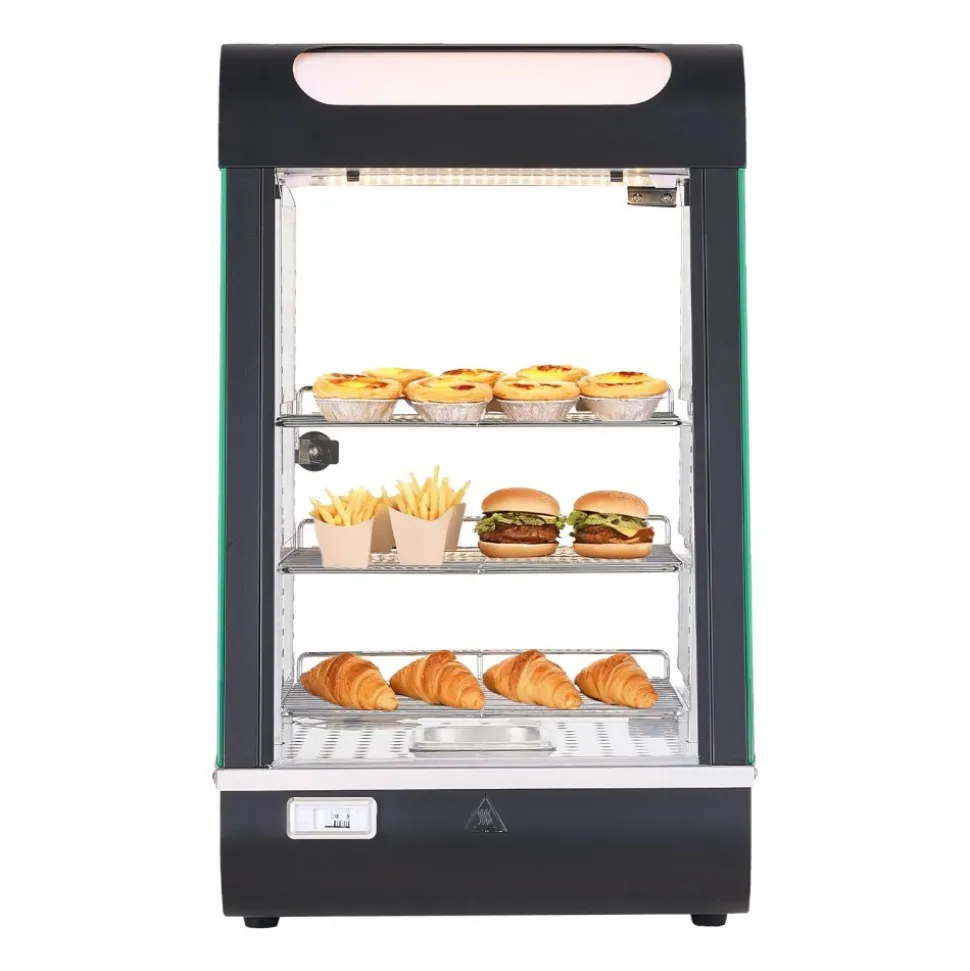 VEVOR 3-Tier Commercial Food Warmer Display, 800W Food Display Warmer with LED Light, Adjustable Shelf and Stainless Steel Frame, 86℉~185℉ Air Heating, 60L for Hamburger, Pizza, Bread, Fried Chicken